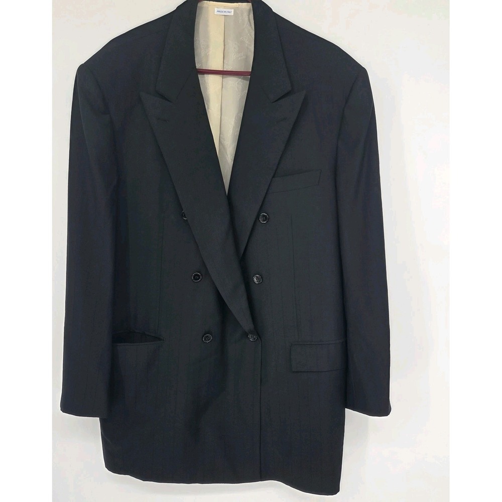 Vintage Brioni For Cavato Mens Suit Jacket, Sz 48L Black Double Breasted Italy